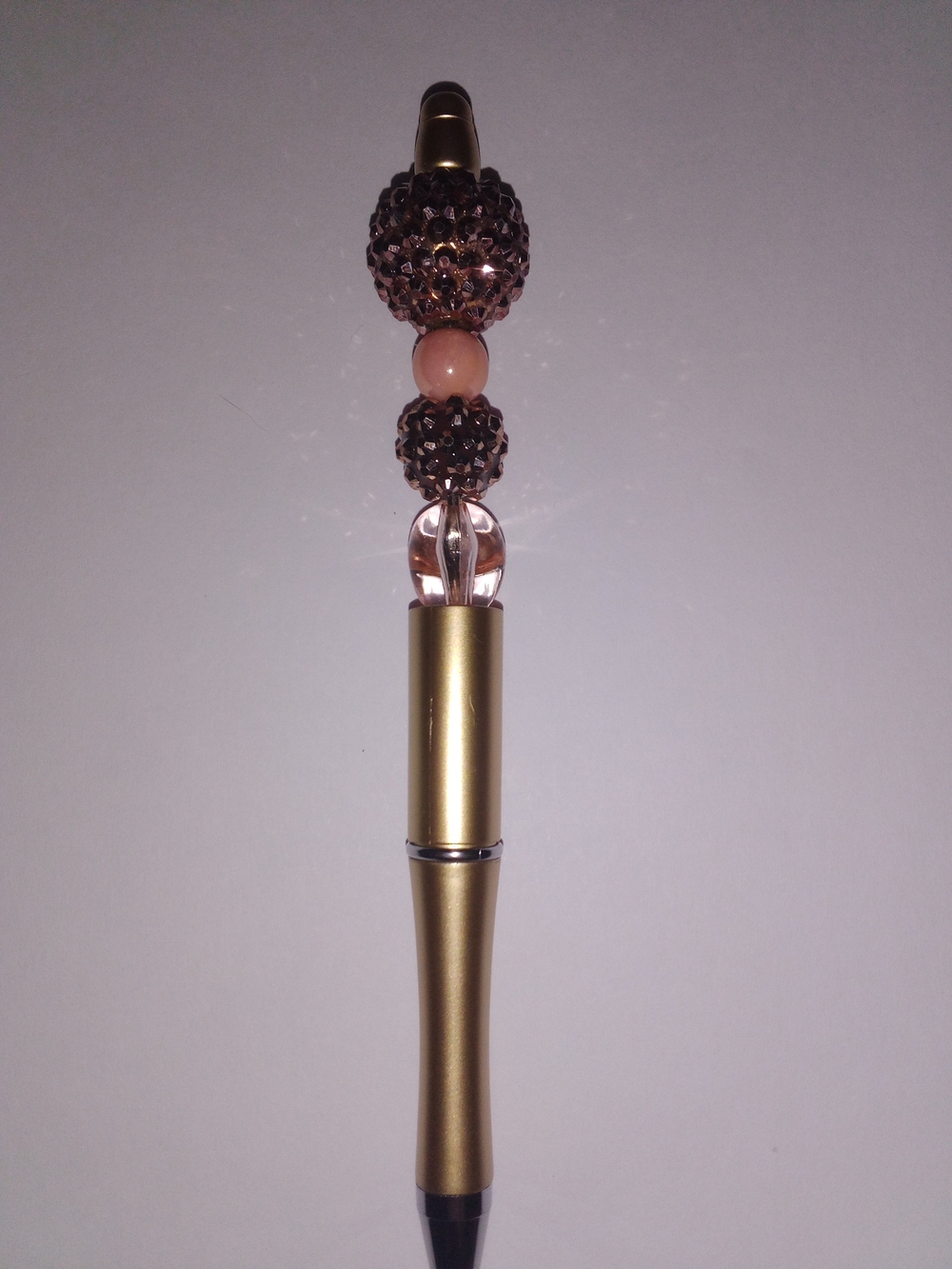 Beaded Gold Decorative Pen with Pink Accents